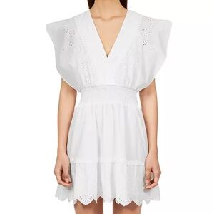 The Kooples White Sleeveless V-Neck Embroidered Mini Dress NWT SZ 3/L